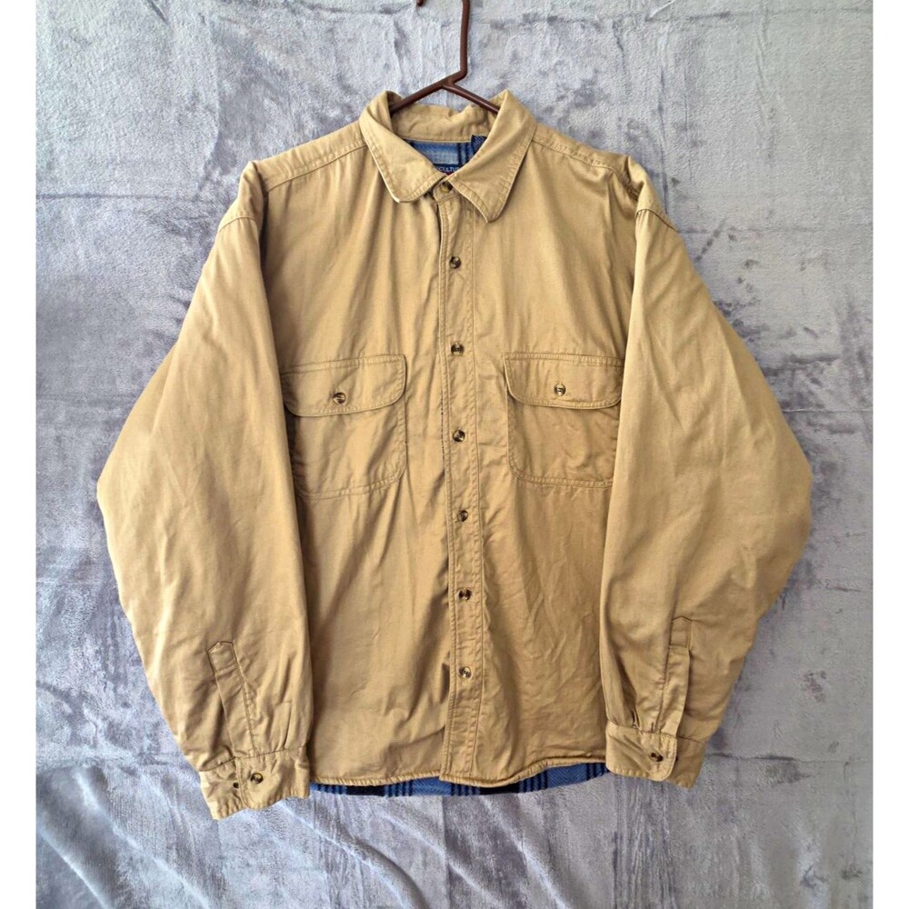 Vintage American Culture Men's Cotton Barn Chore Shirt Jacket Khaki Button Front